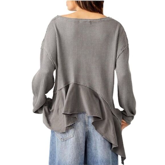 Free People Vada Thermal Oversized Top In Gray - Picture 3 of 3